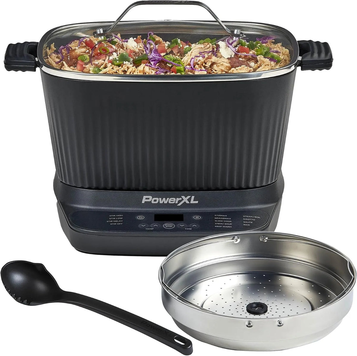 STIRMAX PLUS 7.5 Quart digitale multikoker met automatische peddel om te roeren en te versnipperen met 7.5 Quart, 9-in-1 en bruin
