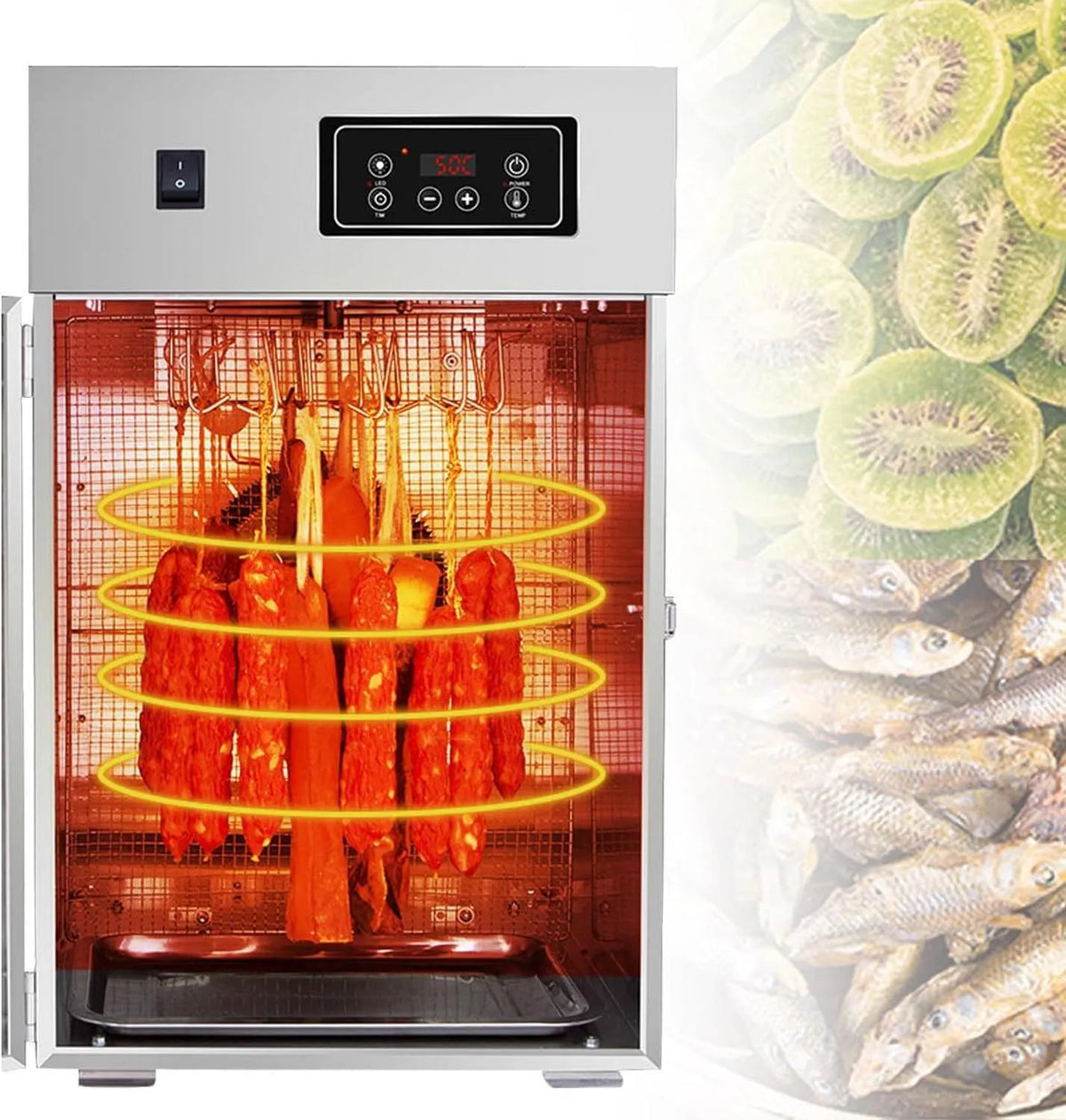 Droger met timer, 800 W, 0-24 uur, 30 minuten, 30-90 °C, RVS en gerichte luchtcirculatie