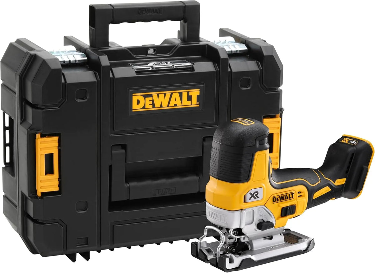 DeWalt, DCS335NT, 18V, 3-voudige pendelslag, incl. afzuigadapter, TSTAK Box II, verstelbare aluminium spuitgietzaagschoen, borstelloos