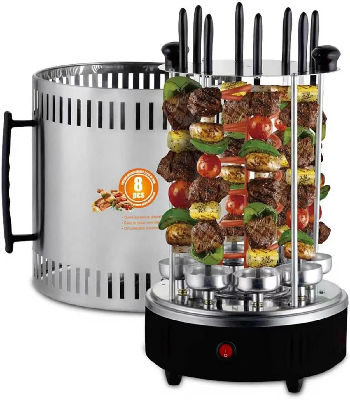 Barbecue, 1200 W Elektrische Barbecue Voor Binnen Met 8 Spiesen, Behuizing Van 304 RVS, 360° Automatische Rotatie, Elektrische Verticale