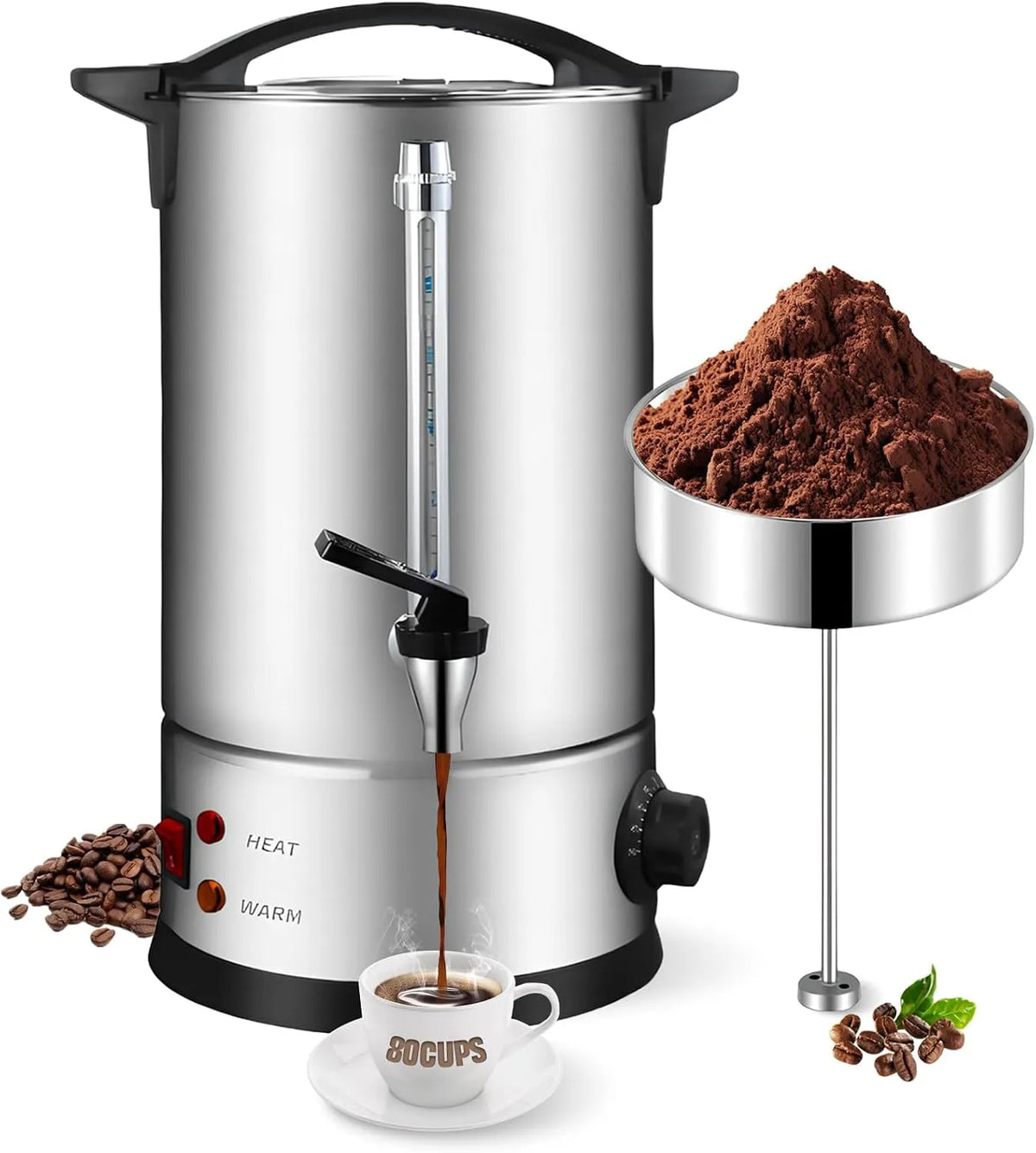 Espressomachine, 12 l, RVS, koffiemachine, 75 kopjes, filterkoffiezetapparaat, Bostar
