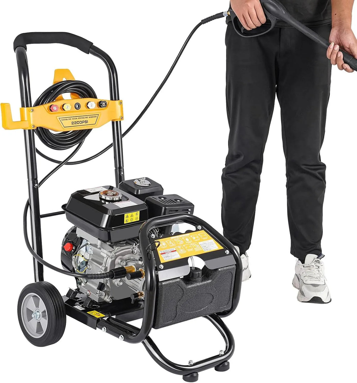 Hogedrukreiniger met 170 bar, 3400 rpm, 8 inch, aluminium, benzineaandrijving, zwart, wit en rood
